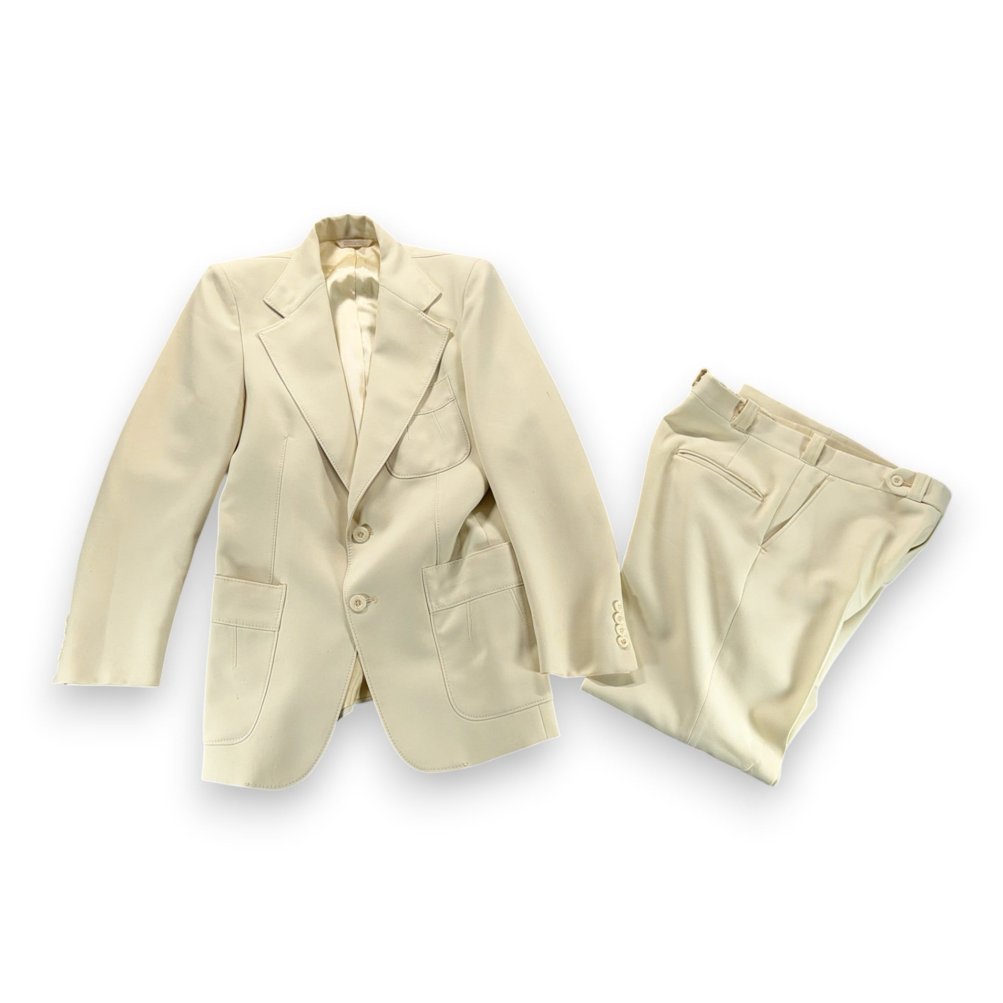Vintage Suit Mens 36 31×30 Pants White Wide Lapel Disco Talon USA 2pc 70s