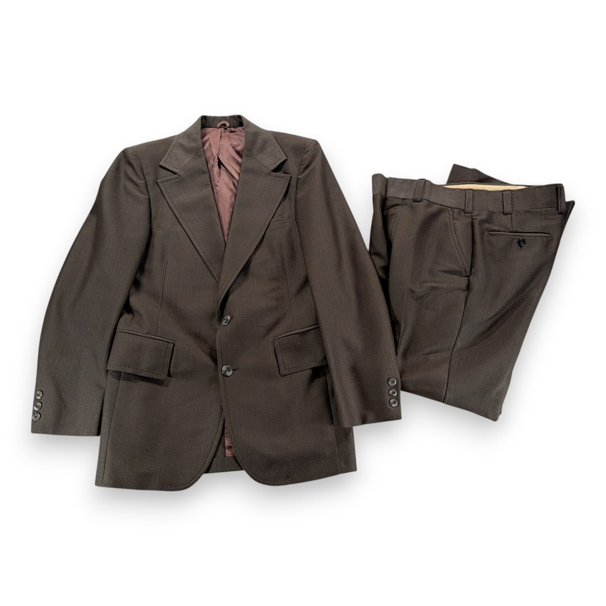 Vintage Meis Suit Mens 36 32x30 Pants Brown Flared Satin Lined 2pc Disco USA 70s-1 Vintage Meis Suit Mens 36 32x30 Pants Brown Flared Satin Lined 2pc Disco USA 70s