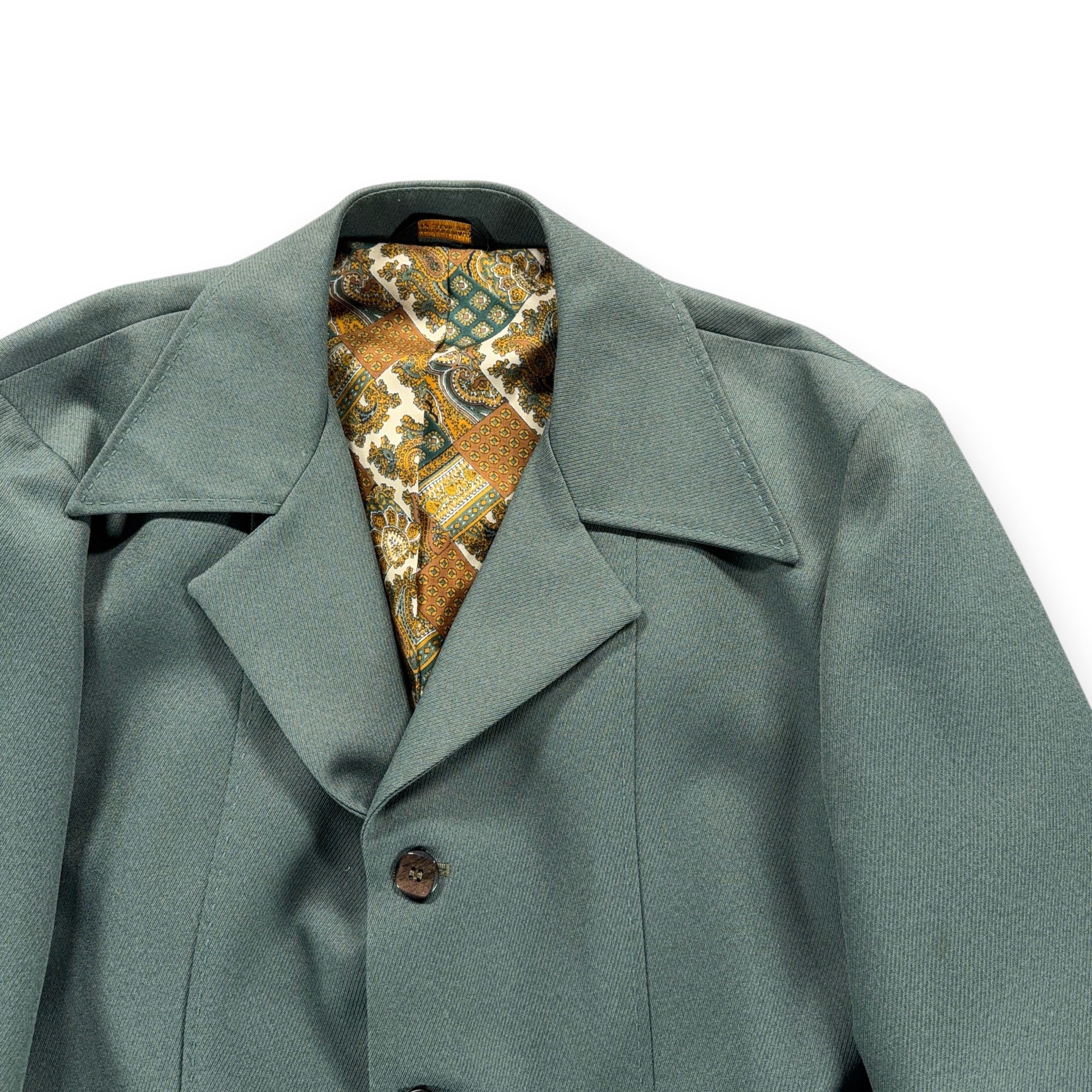 Vintage Jaymar Leisure Suit Mens 42 34x31 Pants Green Paisley Talon USA 2pc 70s-3 Vintage Jaymar Leisure Suit Mens 42 34x31 Pants Green Paisley Talon USA 2pc 70s