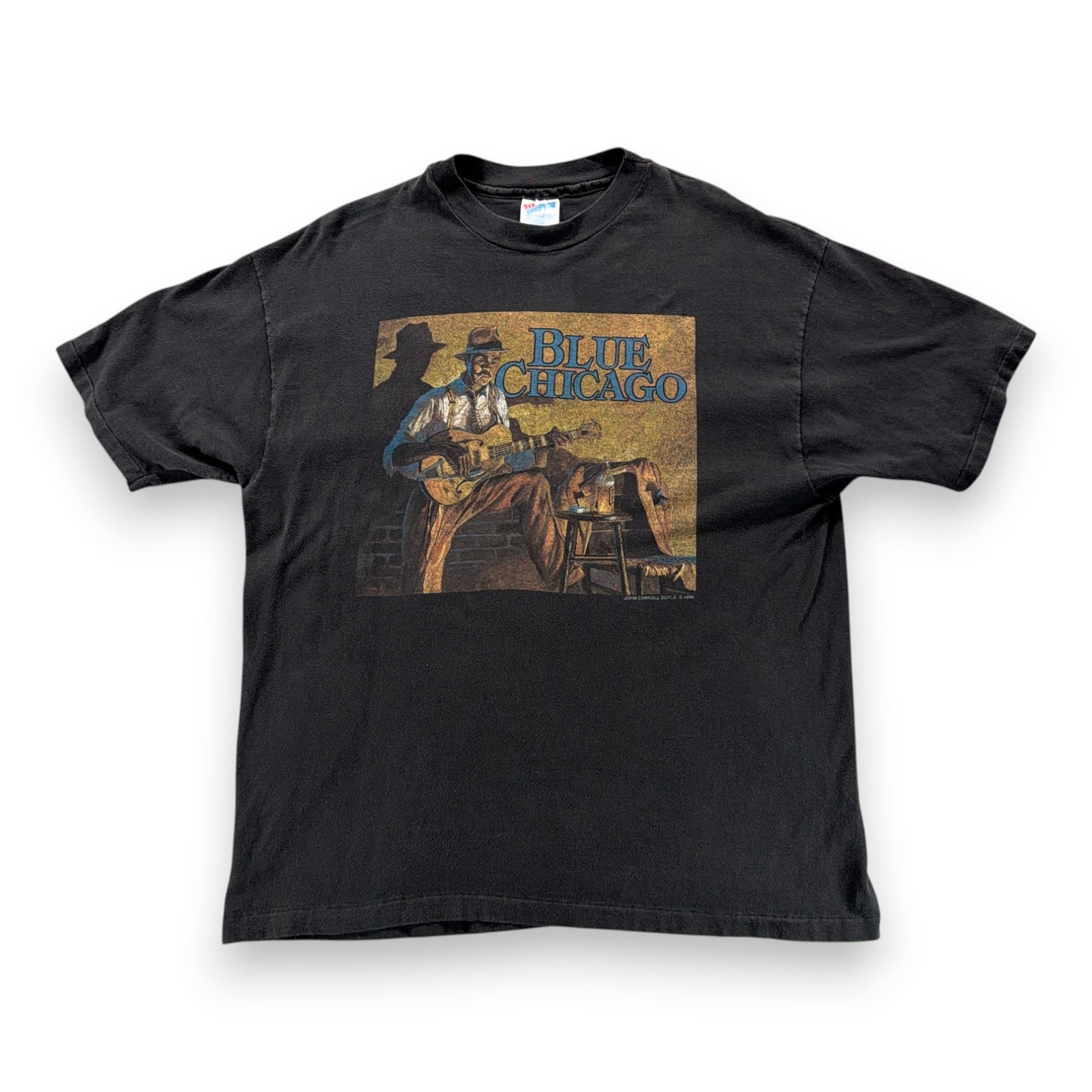 Vintage Chicago Blue Shirt Adult EXTRA LARGE Black John Carroll Doyle Art US 90s-1 Vintage Chicago Blue Shirt Adult EXTRA LARGE Black John Carroll Doyle Art US 90s