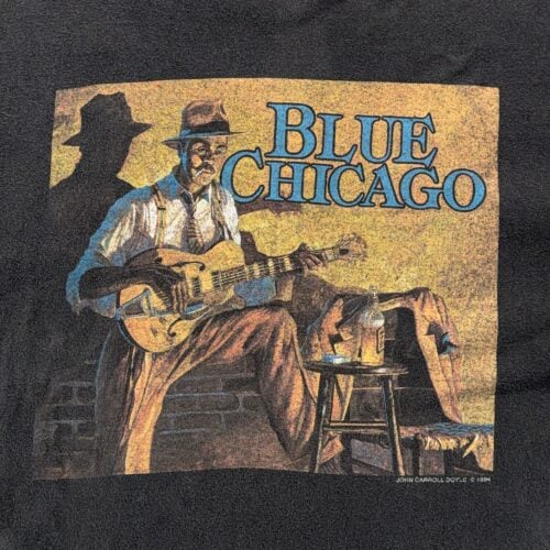 Vintage Chicago Blue Shirt Adult EXTRA LARGE Black John Carroll Doyle Art US 90s-2 Vintage Chicago Blue Shirt Adult EXTRA LARGE Black John Carroll Doyle Art US 90s