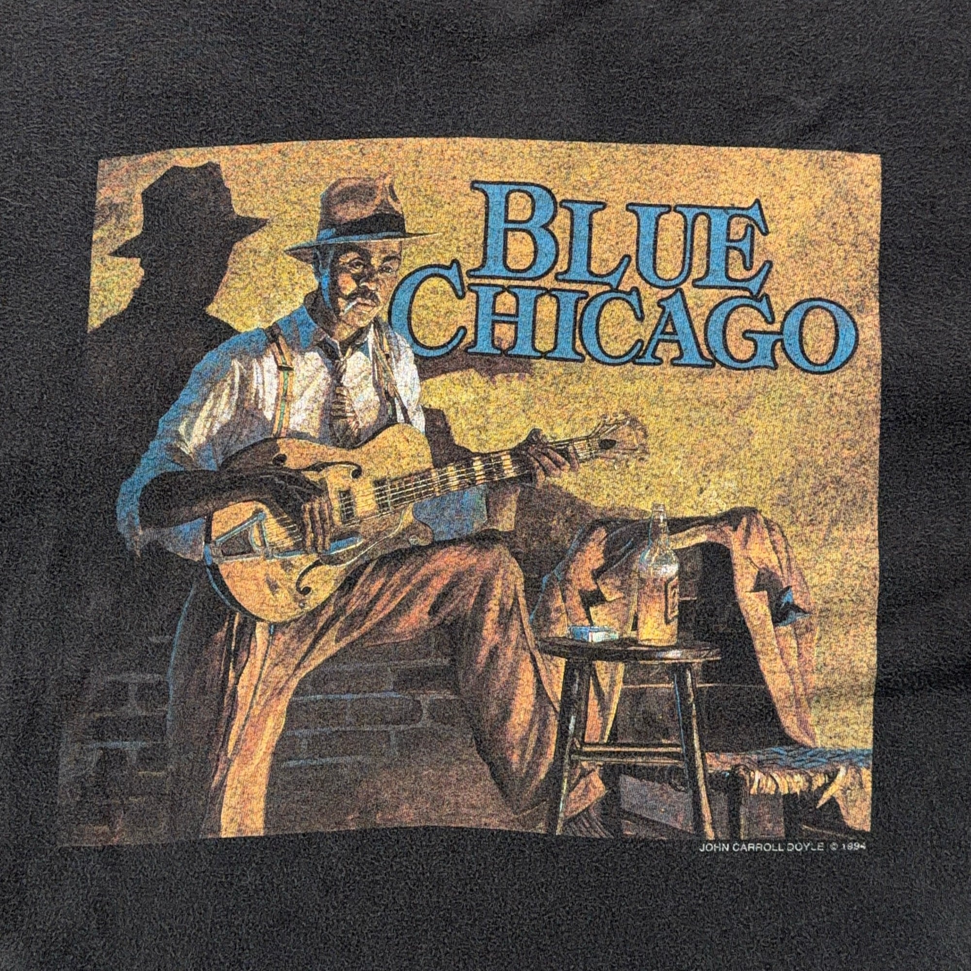 Vintage Chicago Blue Shirt Adult EXTRA LARGE Black John Carroll Doyle Art US 90s-2 Vintage Chicago Blue Shirt Adult EXTRA LARGE Black John Carroll Doyle Art US 90s