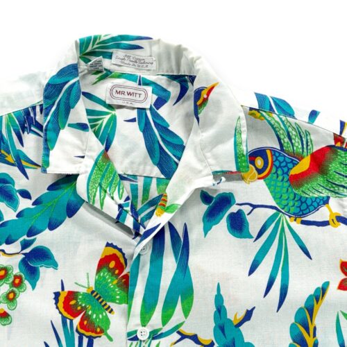 Vintage Mr Witt Hawaiian Shirt Adult LARGE White Parrots Loop Collar USA 80s