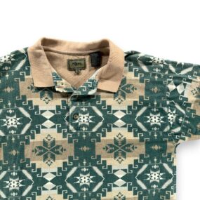 Vintage Roper Polo Shirt Adult MEDIUM Green Aztec Southwest Western Yoke 90s