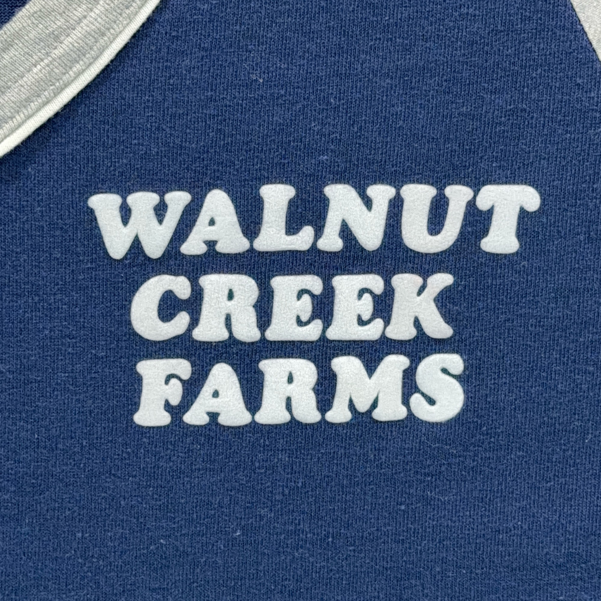 Vintage Walnut Creek Farms Shirt Adult LARGE Blue Gray V Neck Raglan USA 70s-2 Vintage Walnut Creek Farms Shirt Adult LARGE Blue Gray V Neck Raglan USA 70s