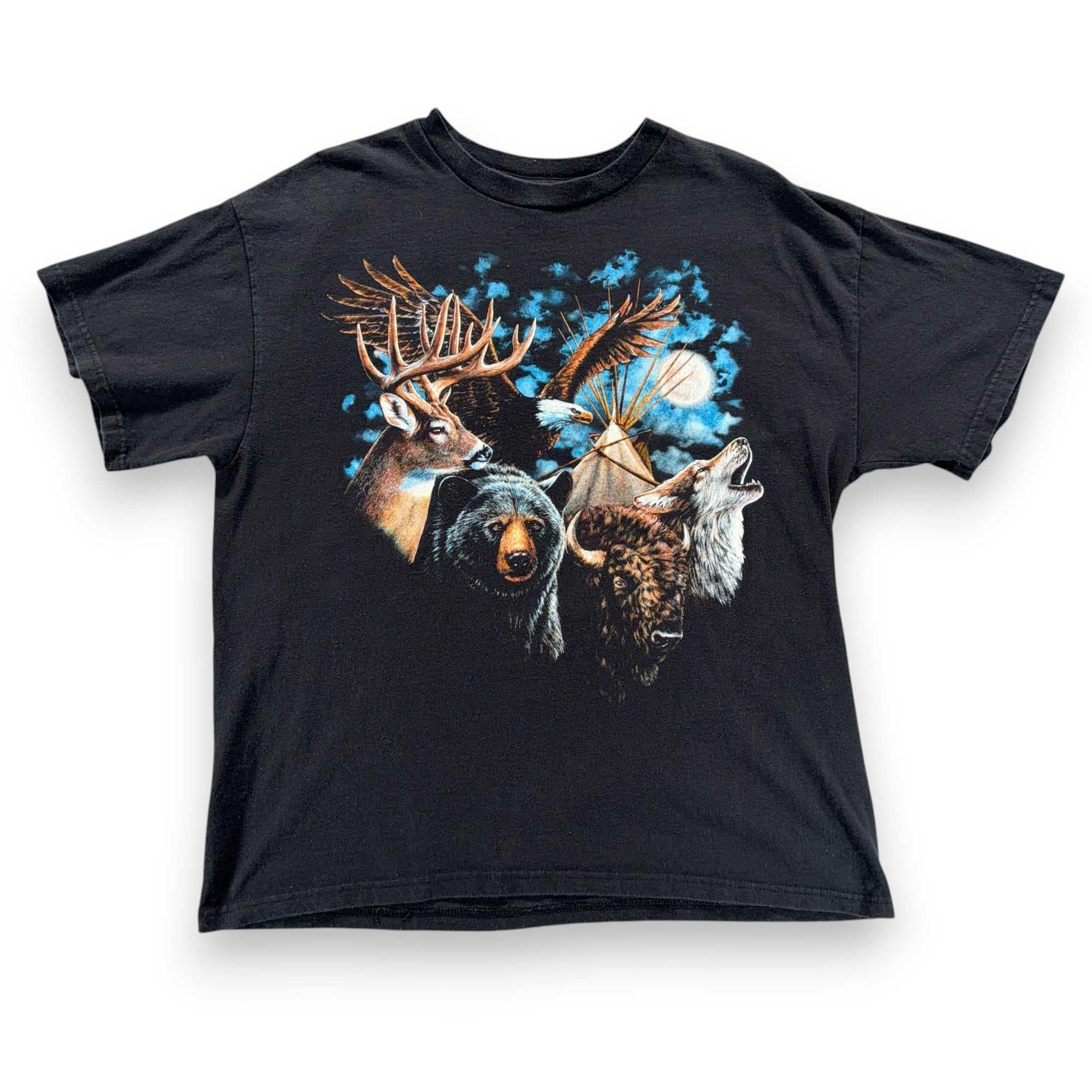 Wildlife Shirt Adult LARGE Black Wolf Bear Deer Eagle Buffalo Nature Spirit Y2K-1 Wildlife Shirt Adult LARGE Black Wolf Bear Deer Eagle Buffalo Nature Spirit Y2K