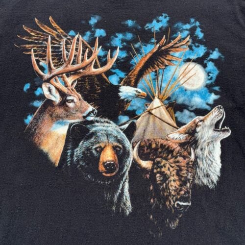 Wildlife Shirt Adult LARGE Black Wolf Bear Deer Eagle Buffalo Nature Spirit Y2K-2 Wildlife Shirt Adult LARGE Black Wolf Bear Deer Eagle Buffalo Nature Spirit Y2K