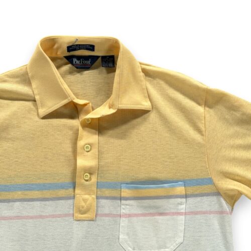 Vintage Pastel Polo Shirt Adult SMALL Yellow Striped Colorblock Par Four 80s-2 Vintage Pastel Polo Shirt Adult SMALL Yellow Striped Colorblock Par Four 80s