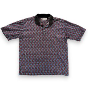 Vintage Slazenger Polo Shirt Adult LARGE Black Red AllOver Paisley Golf 90s