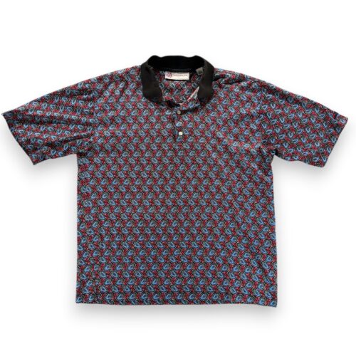 Vintage Slazenger Polo Shirt Adult LARGE Black Red AllOver Paisley Golf 90s
