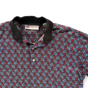 Vintage Slazenger Polo Shirt Adult LARGE Black Red AllOver Paisley Golf 90s