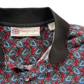 Vintage Slazenger Polo Shirt Adult LARGE Black Red AllOver Paisley Golf 90s