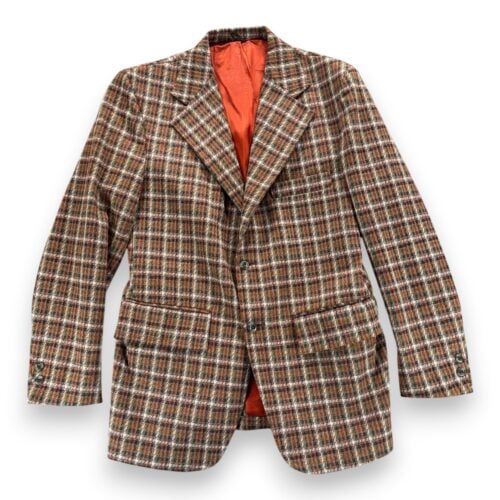 Vintage Houndstooth Jacket Mens 38 Brown Blazer Gun Club Check Rugby USA 70s