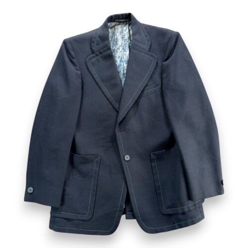 Vintage Jacket Mens 38 Blue Blazer Contrast Stitch Patch Pocket Disco USA 70s