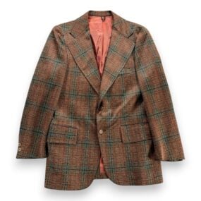 Vintage Jacket Mens 38 Orange Green Plaid Blazer Faux Tweed Disco 70s