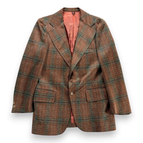 Vintage Jacket Mens 38 Orange Green Plaid Blazer Faux Tweed Disco 70s