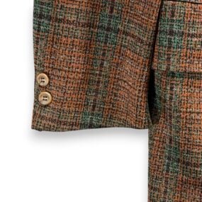 Vintage Jacket Mens 38 Orange Green Plaid Blazer Faux Tweed Disco 70s