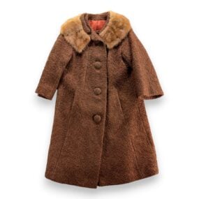 Vintage Coronet Coat Womens MEDIUM Brown Swing Fur Collar Boucle Union USA 60s