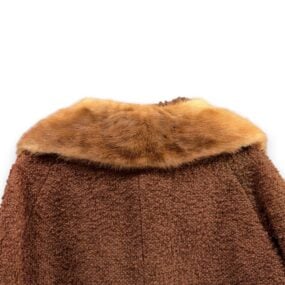 Vintage Coronet Coat Womens MEDIUM Brown Swing Fur Collar Boucle Union USA 60s