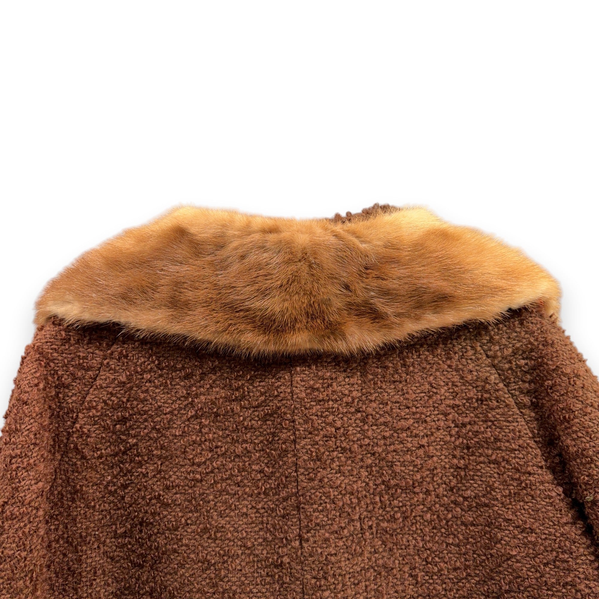 Vintage Coronet Coat Womens MEDIUM Brown Swing Fur Collar Boucle Union USA 60s-12 Vintage Coronet Coat Womens MEDIUM Brown Swing Fur Collar Boucle Union USA 60s