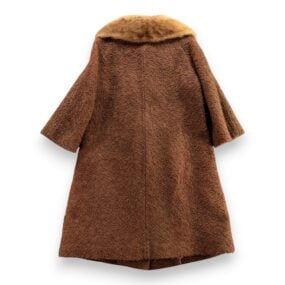 Vintage Coronet Coat Womens MEDIUM Brown Swing Fur Collar Boucle Union USA 60s