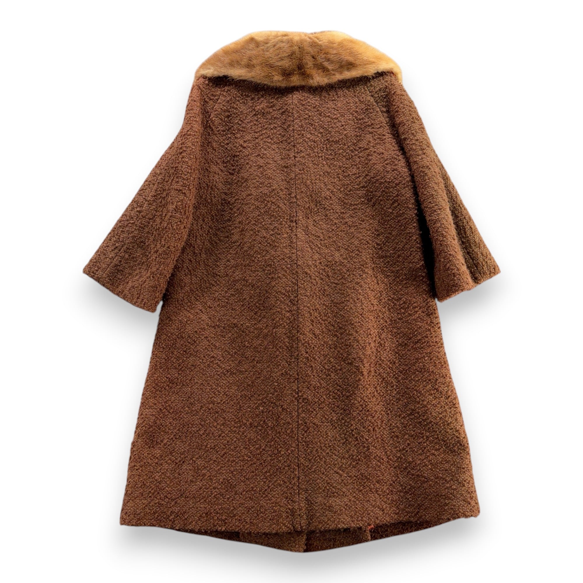 Vintage Coronet Coat Womens MEDIUM Brown Swing Fur Collar Boucle Union USA 60s-3 Vintage Coronet Coat Womens MEDIUM Brown Swing Fur Collar Boucle Union USA 60s