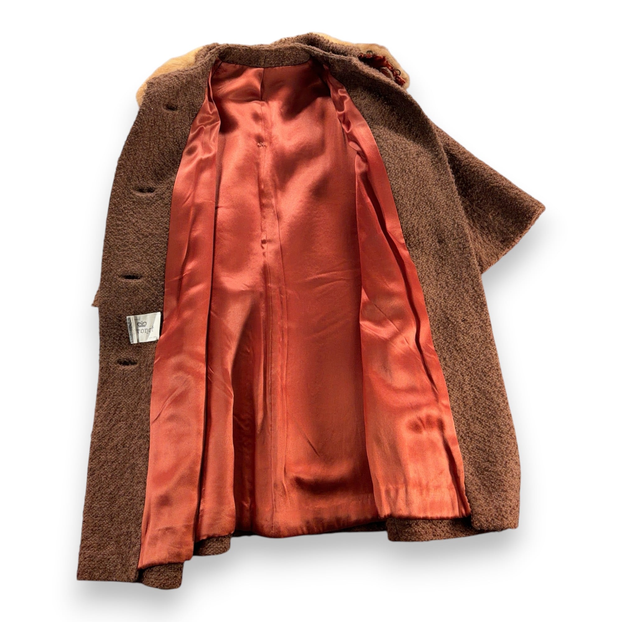 Vintage Coronet Coat Womens MEDIUM Brown Swing Fur Collar Boucle Union USA 60s-4 Vintage Coronet Coat Womens MEDIUM Brown Swing Fur Collar Boucle Union USA 60s