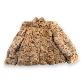 Vintage Fur Coat Womens MEDIUM Brown Gray Rabbit Dyed Patchwork Jacket Glam 80s