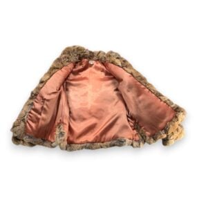 Vintage Fur Coat Womens MEDIUM Brown Gray Rabbit Dyed Patchwork Jacket Glam 80s