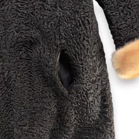 Vintage Donenfelds Coat Womens MEDIUM Black Mink Collar Faux Persian Lamb 50s