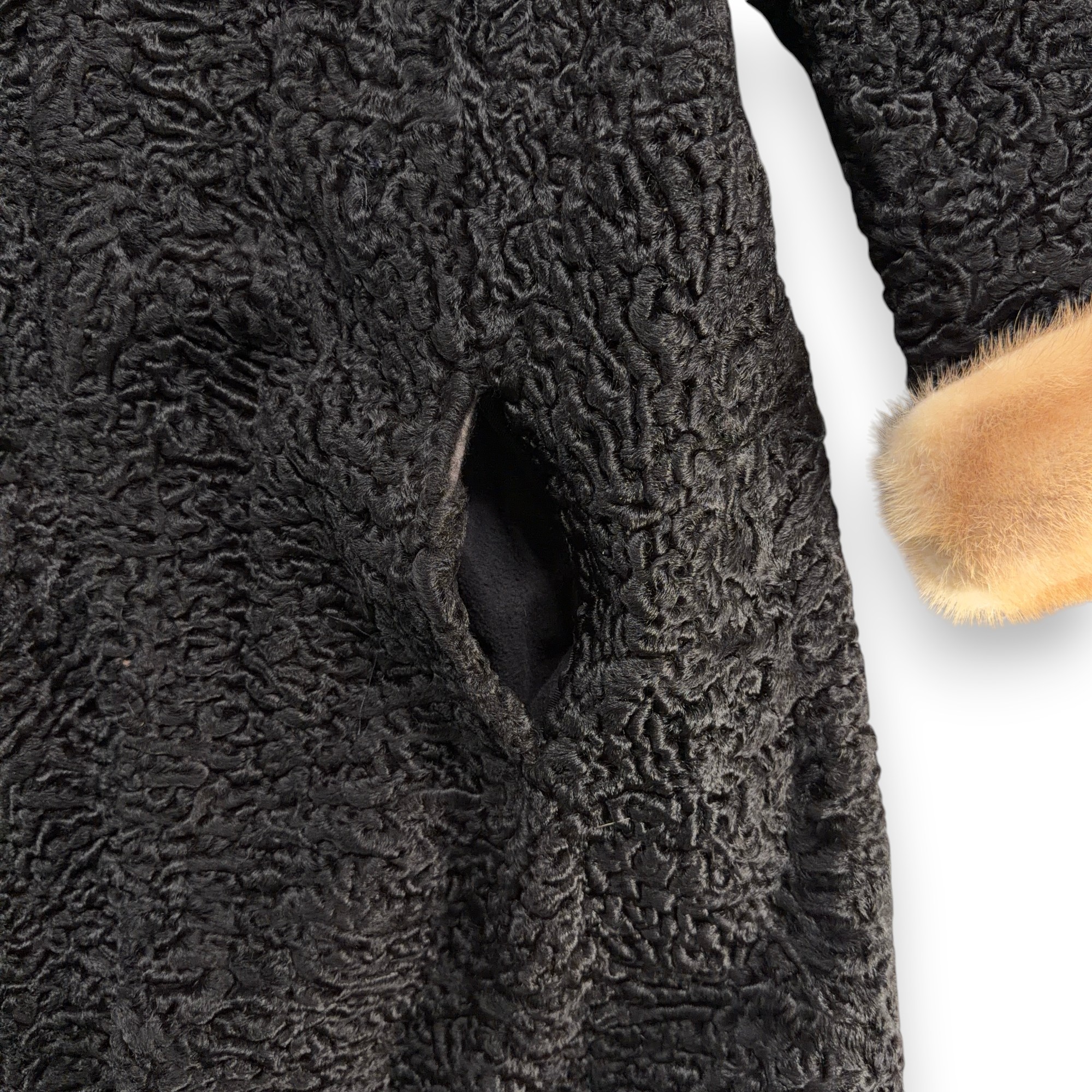 Vintage Donenfelds Coat Womens MEDIUM Black Mink Collar Faux Persian Lamb 50s-12 Vintage Donenfelds Coat Womens MEDIUM Black Mink Collar Faux Persian Lamb 50s