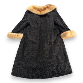 Vintage Donenfelds Coat Womens MEDIUM Black Mink Collar Faux Persian Lamb 50s