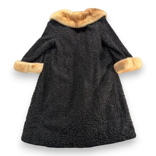 Vintage Donenfelds Coat Womens MEDIUM Black Mink Collar Faux Persian Lamb 50s-2 Vintage Donenfelds Coat Womens MEDIUM Black Mink Collar Faux Persian Lamb 50s