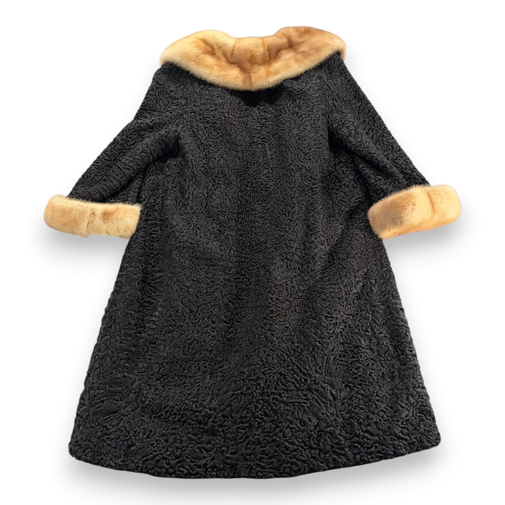 Vintage Donenfelds Coat Womens MEDIUM Black Mink Collar Faux Persian Lamb 50s-2 Vintage Donenfelds Coat Womens MEDIUM Black Mink Collar Faux Persian Lamb 50s