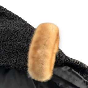 Vintage Donenfelds Coat Womens MEDIUM Black Mink Collar Faux Persian Lamb 50s