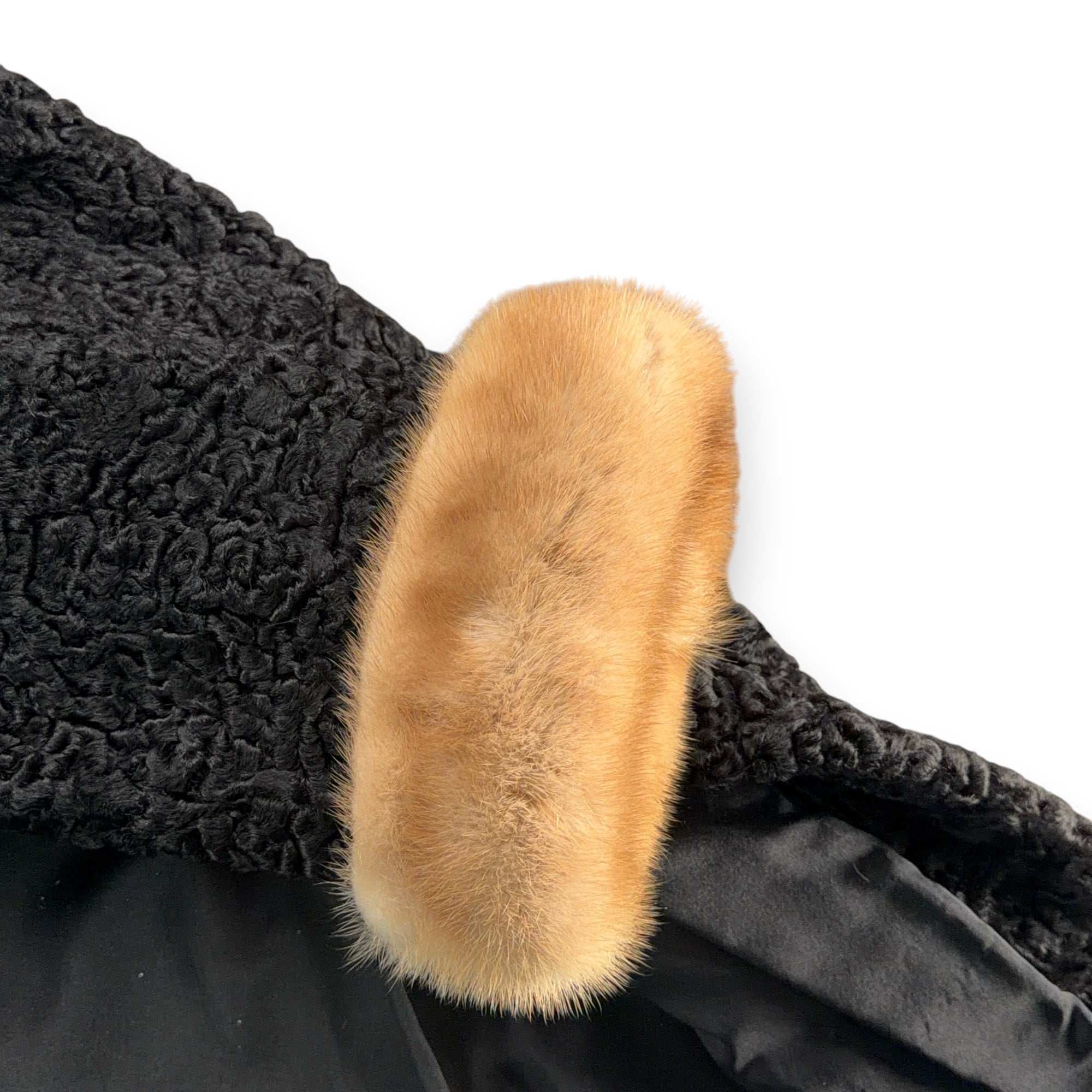 Vintage Donenfelds Coat Womens MEDIUM Black Mink Collar Faux Persian Lamb 50s-9 Vintage Donenfelds Coat Womens MEDIUM Black Mink Collar Faux Persian Lamb 50s