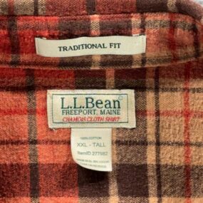 LL Bean Shirt Adult 2XL XXL Tall Red Plaid Chamois Flannel Traditional Fit