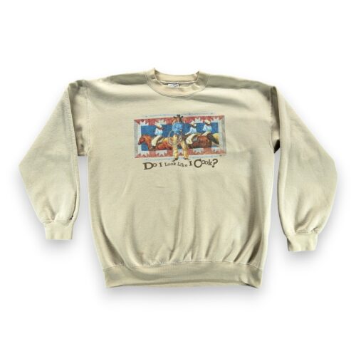 Vintage Cowgirl Sweater Adult LARGE Brown Do I Look Like I Cook Sweatshirt Y2K