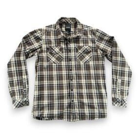 511 Tactical Western Shirt Adult LARGE Brown Gray Plaid Snap Front Utility