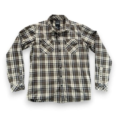 511 Tactical Western Shirt Adult LARGE Brown Gray Plaid Snap Front Utility