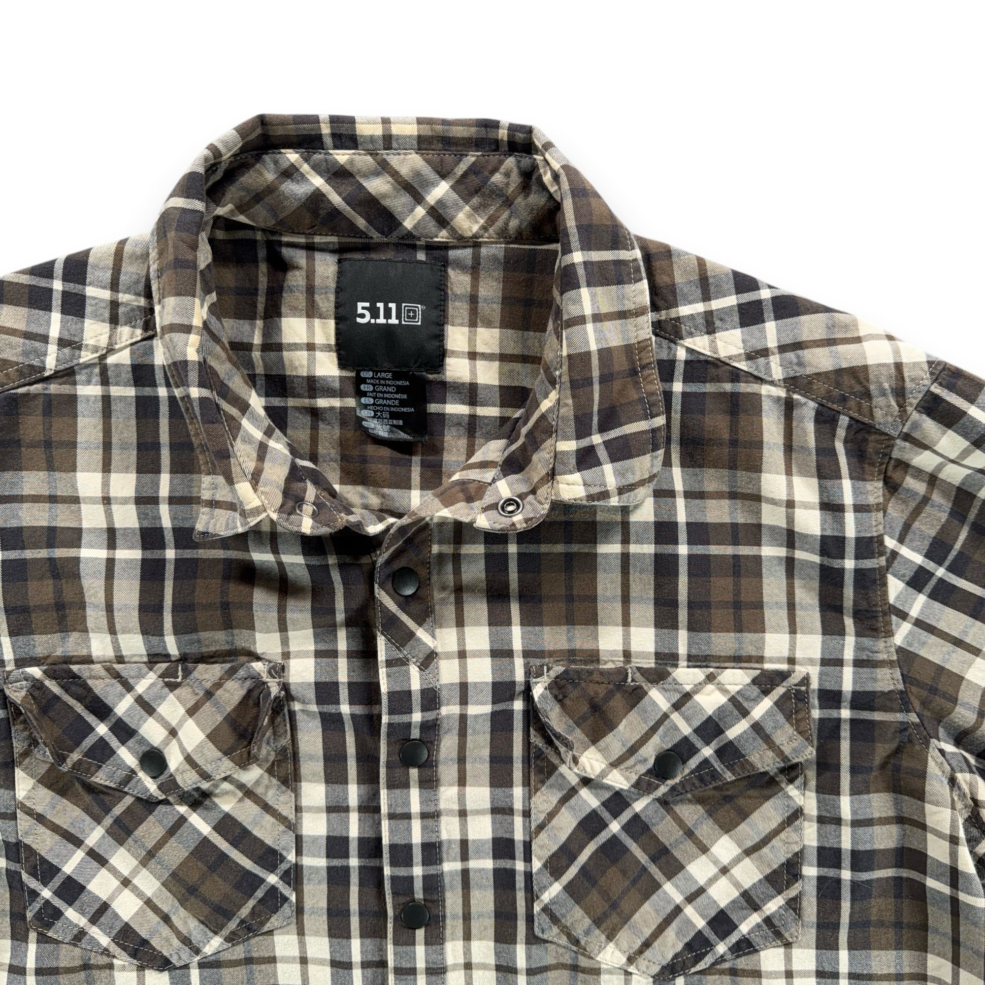 511 Tactical Western Shirt Adult LARGE Brown Gray Plaid Snap Front Utility-2 511 Tactical Western Shirt Adult LARGE Brown Gray Plaid Snap Front Utility
