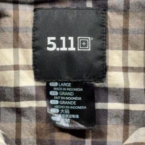 511 Tactical Western Shirt Adult LARGE Brown Gray Plaid Snap Front Utility