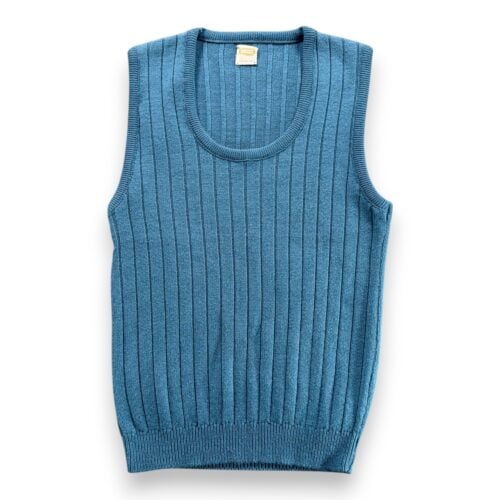Vintage Drummond Sweater Vest Adult XS Blue Ribbed Knit Acrylic Orlon USA 70s