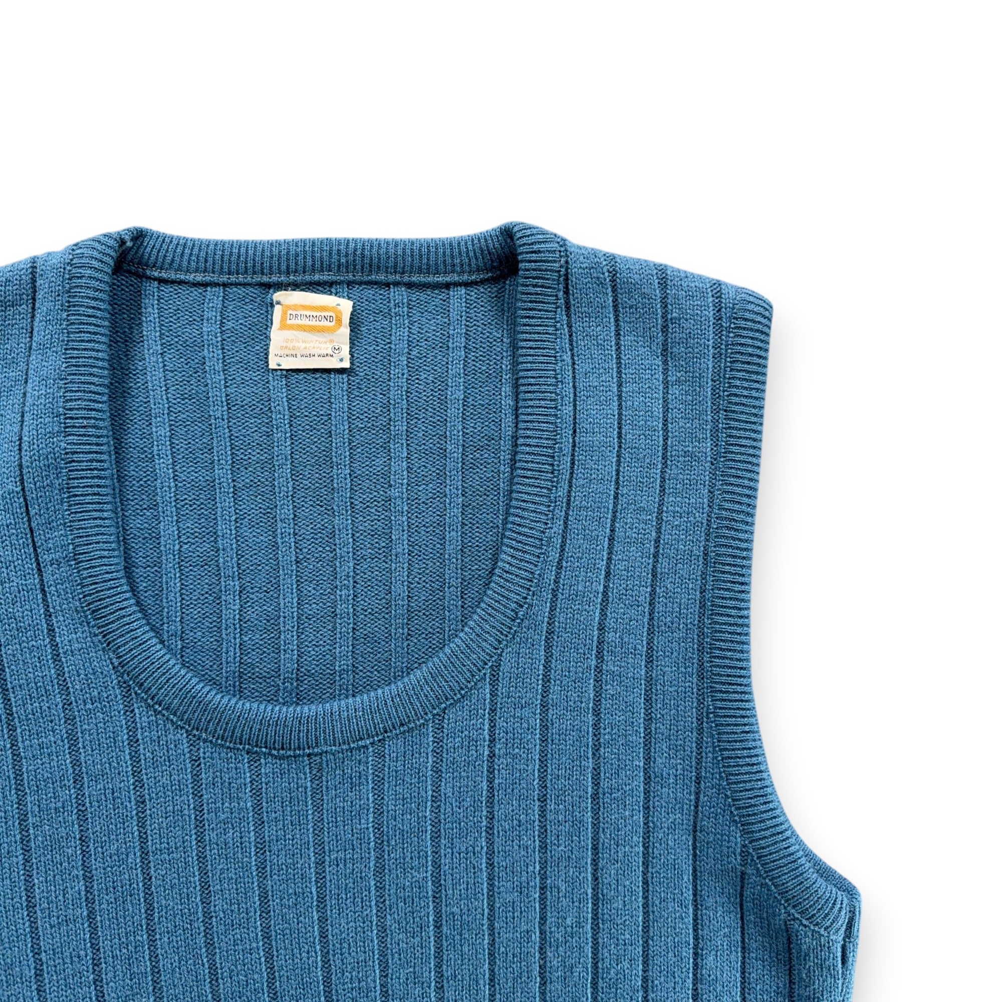 Vintage Drummond Sweater Vest Adult XS Blue Ribbed Knit Acrylic Orlon USA 70s-2 Vintage Drummond Sweater Vest Adult XS Blue Ribbed Knit Acrylic Orlon USA 70s