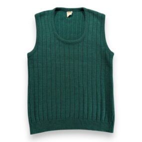 Vintage Drummond Sweater Vest Adult SMALL Green Rib Knit Acrylic Orlon USA 70s