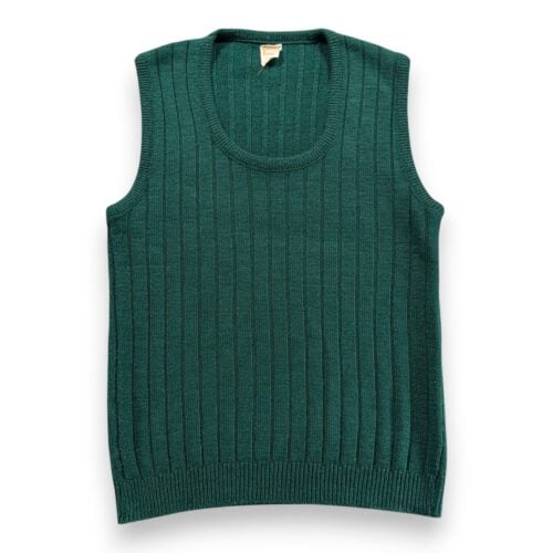 Vintage Drummond Sweater Vest Adult SMALL Green Rib Knit Acrylic Orlon USA 70s