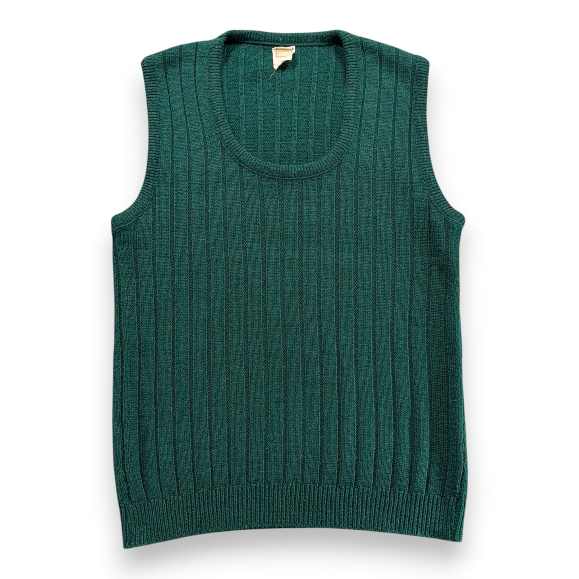 Vintage Drummond Sweater Vest Adult SMALL Green Rib Knit Acrylic Orlon USA 70s