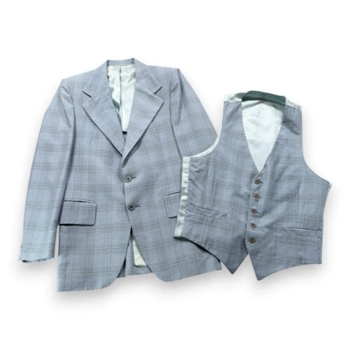 Vintage Ratner Suit Mens 40 Blue Plaid Vest Notch Lapel Union Made 2pc 70s