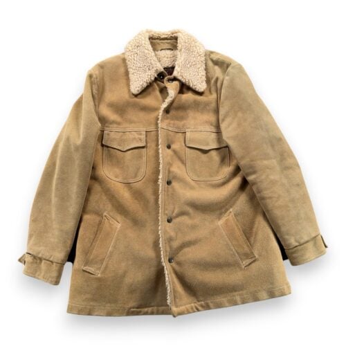 Vintage Rancher Jacket Adult MEDIUM Brown Suede Leather Sherpa Coat USA 70s