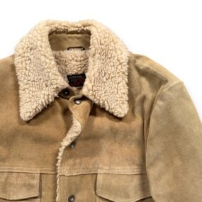 Vintage Rancher Jacket Adult MEDIUM Brown Suede Leather Sherpa Coat USA 70s